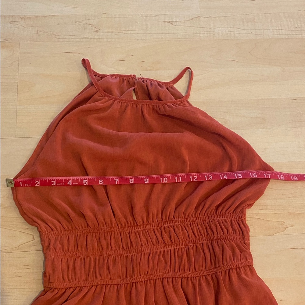 Rust Orange Halter Tiered Mini Country Western Boho Festival Dress Size Medium - Picture 5 of 6
